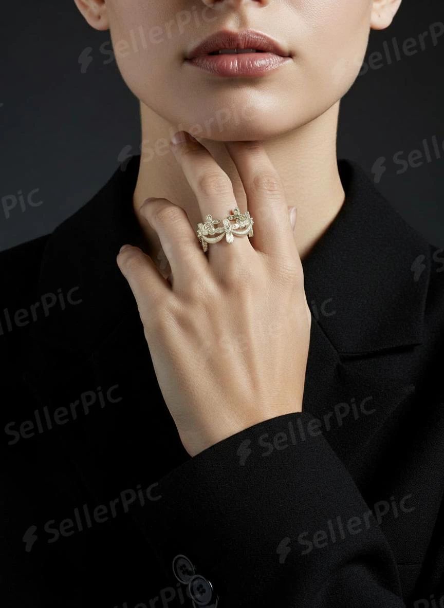 SellerPic ring output with the model hand raised to the chin