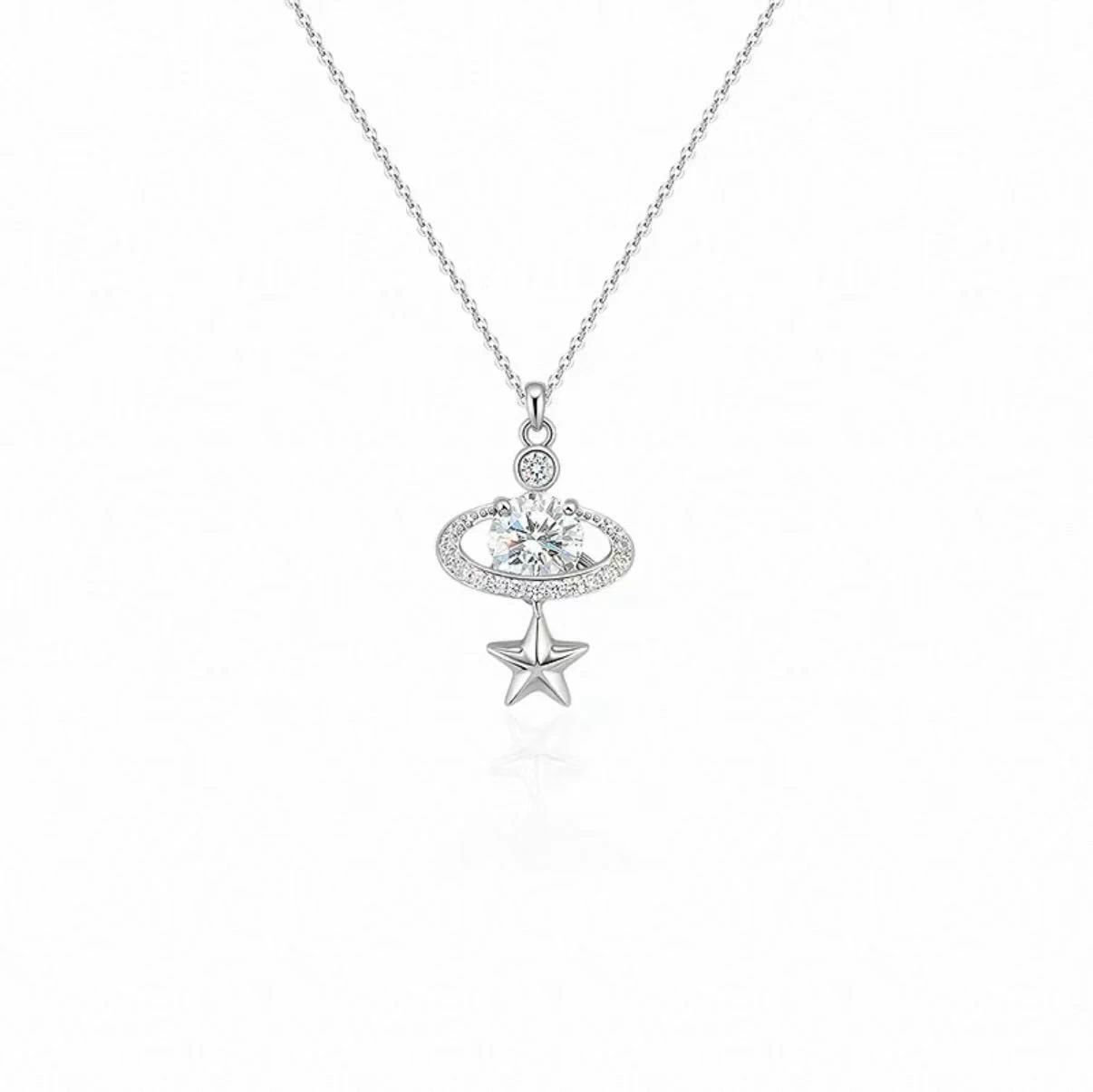 Silver pendant necklace with a pavé oval and star charm