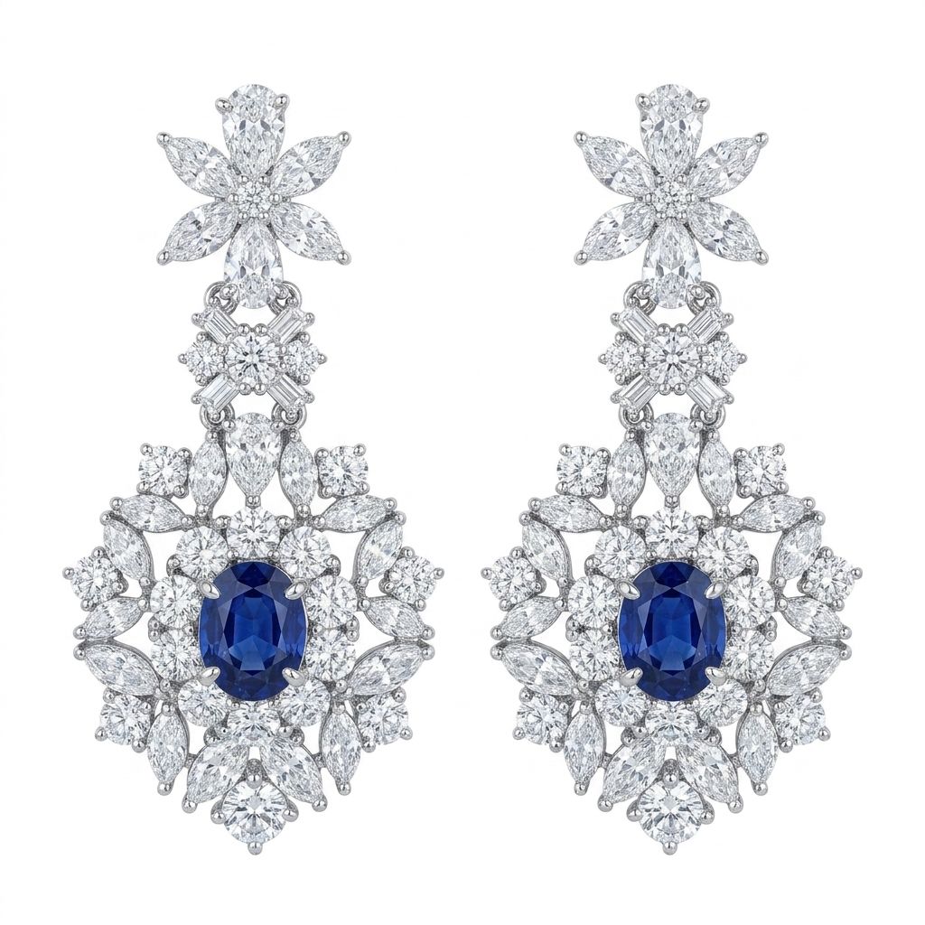 Blue gemstone earrings after Snappyit processing