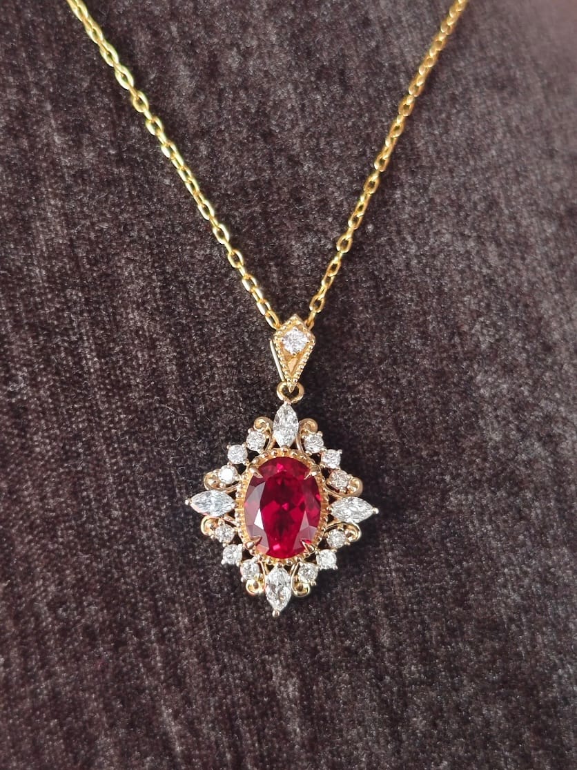 Ruby necklace before AI jewelry retouching