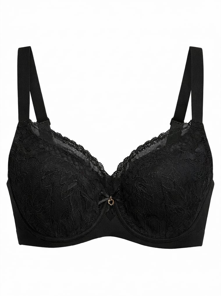 Lace bra recoloured to black with pattern detail preserved
