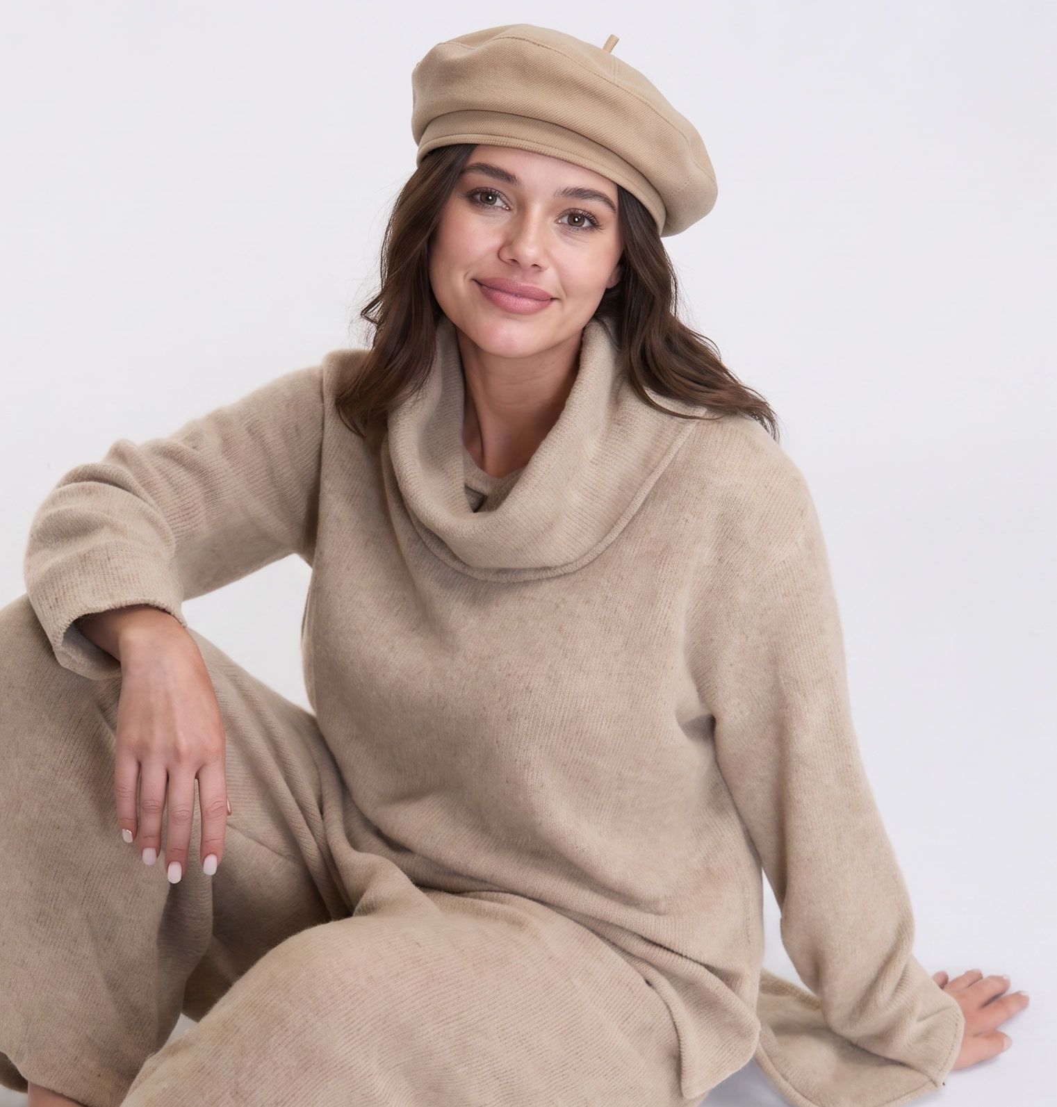 Generated model wearing the beige beret