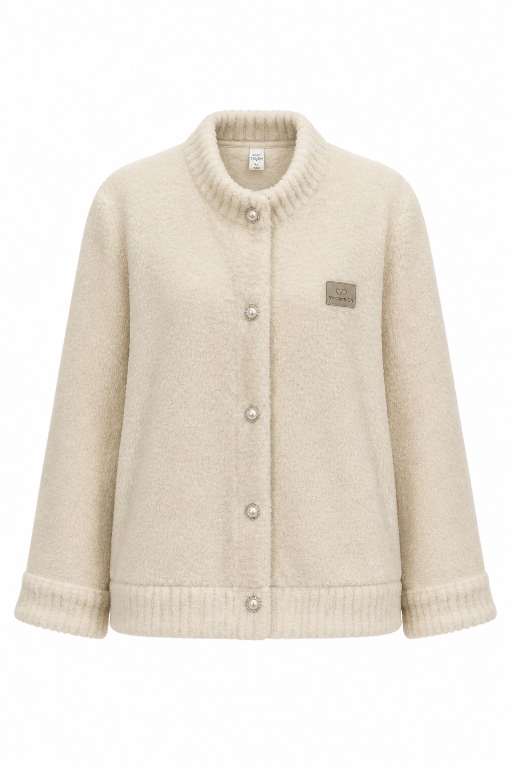 AI product photo of a cream jacket with changed lettering on the chest label