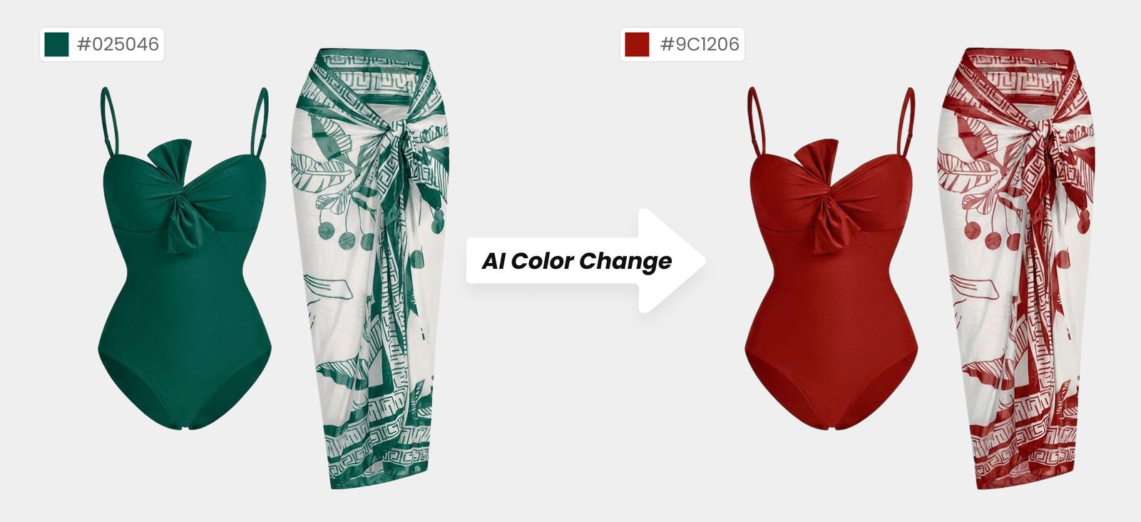 Swimwear product color changed from green to red with AI
