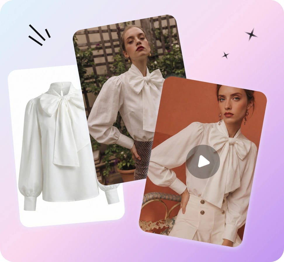 Collage of apparel product photos showing flat-lay clothing and on-model outfits