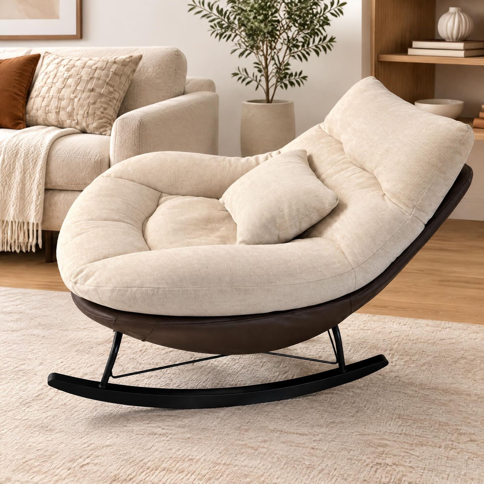 Beige rocking chair in a warm styled living room