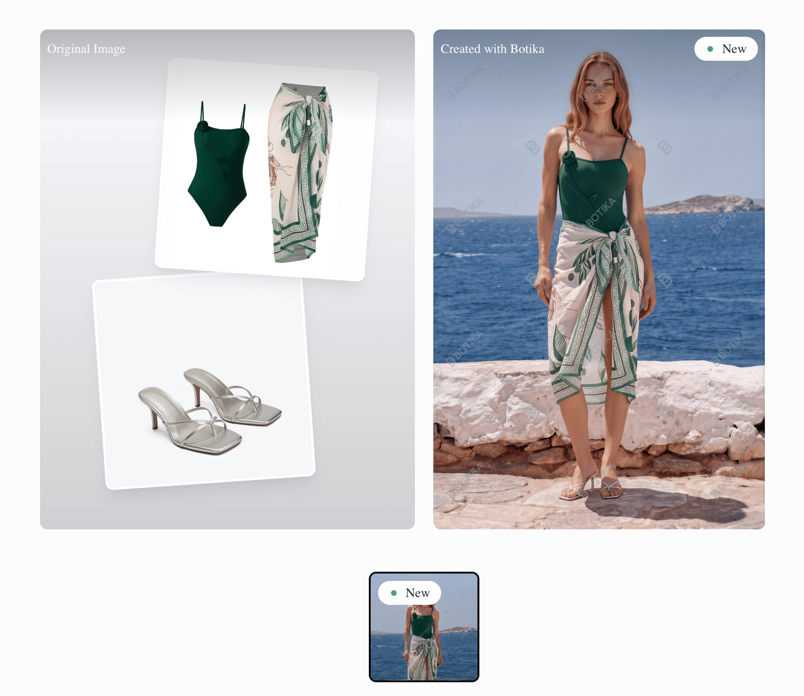 Botika Lifestyle result for the green swimsuit with a shortened printed cover-up