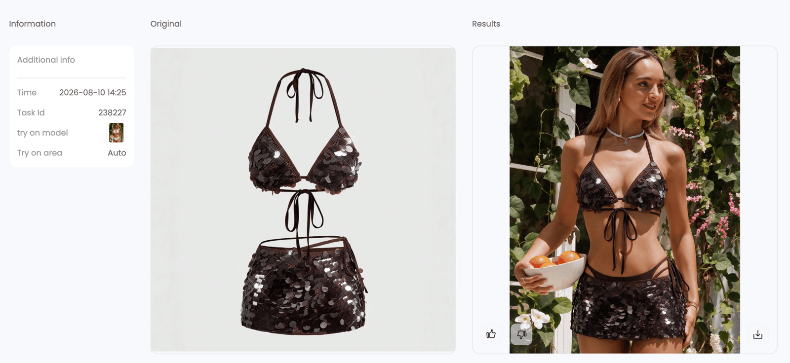 Snappyit lifestyle result for the sequin bikini and matching skirt