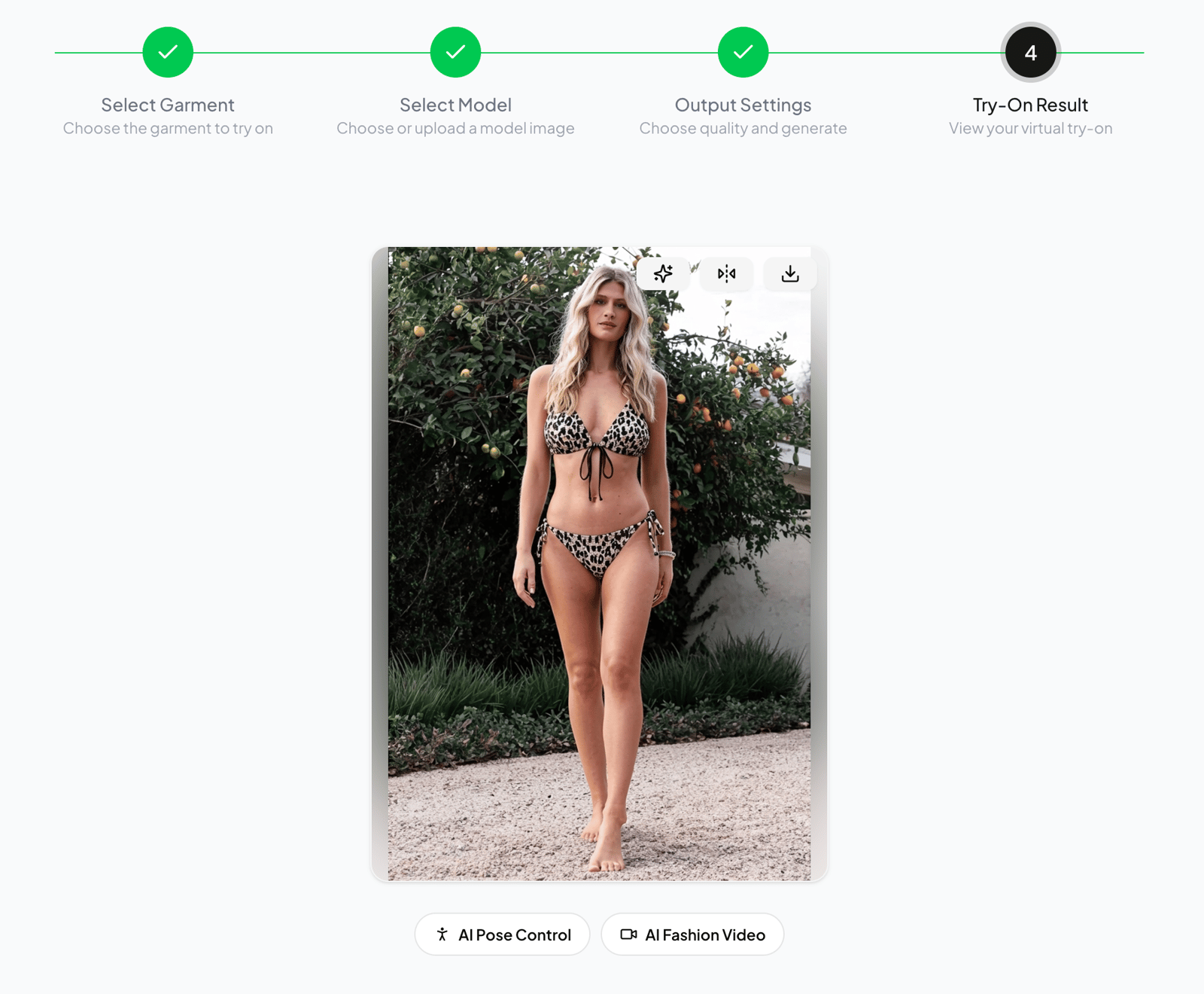 WearView lifestyle result for the printed strappy bikini with added chest straps