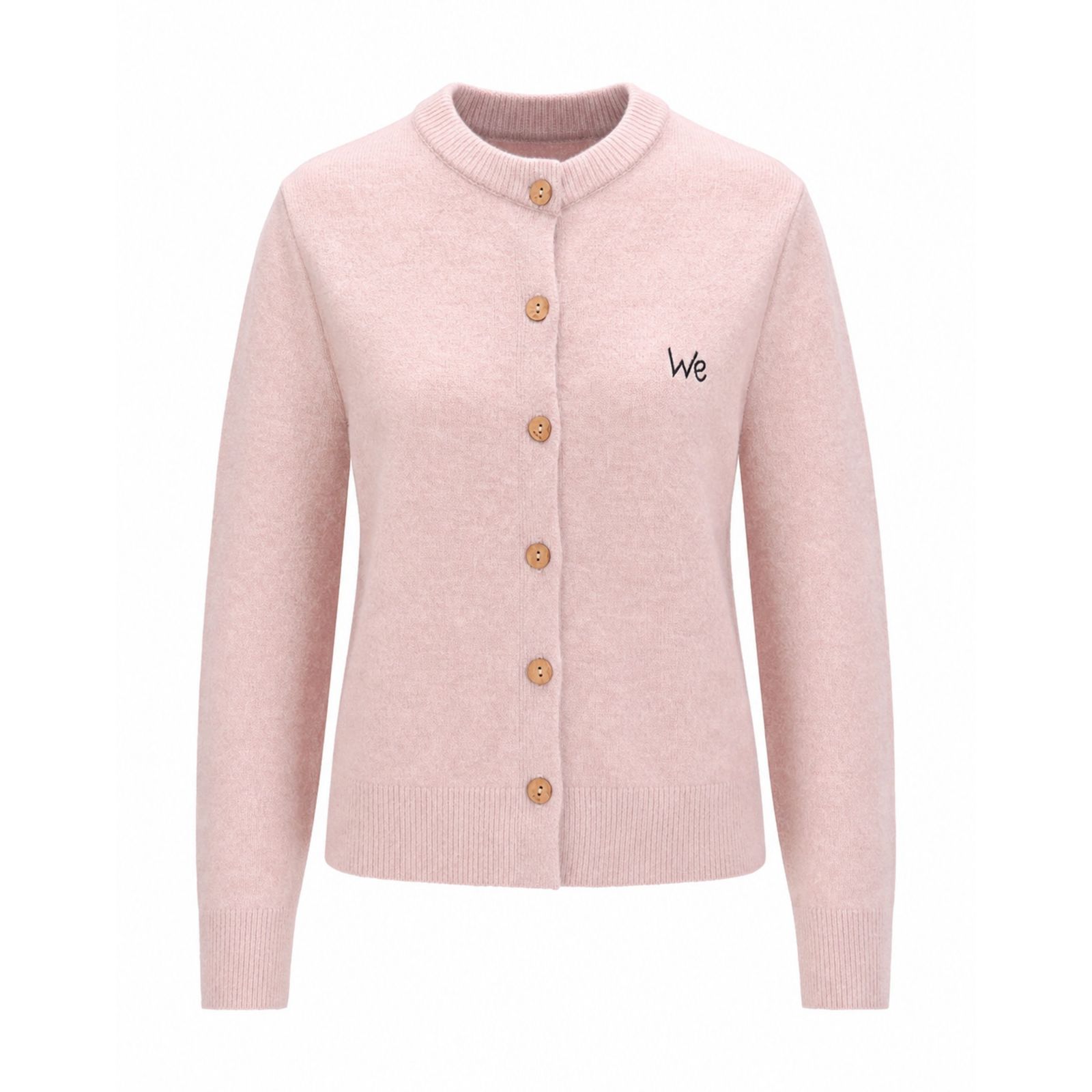 Cropped pink cardigan ghost-mannequin image on a pure-white background