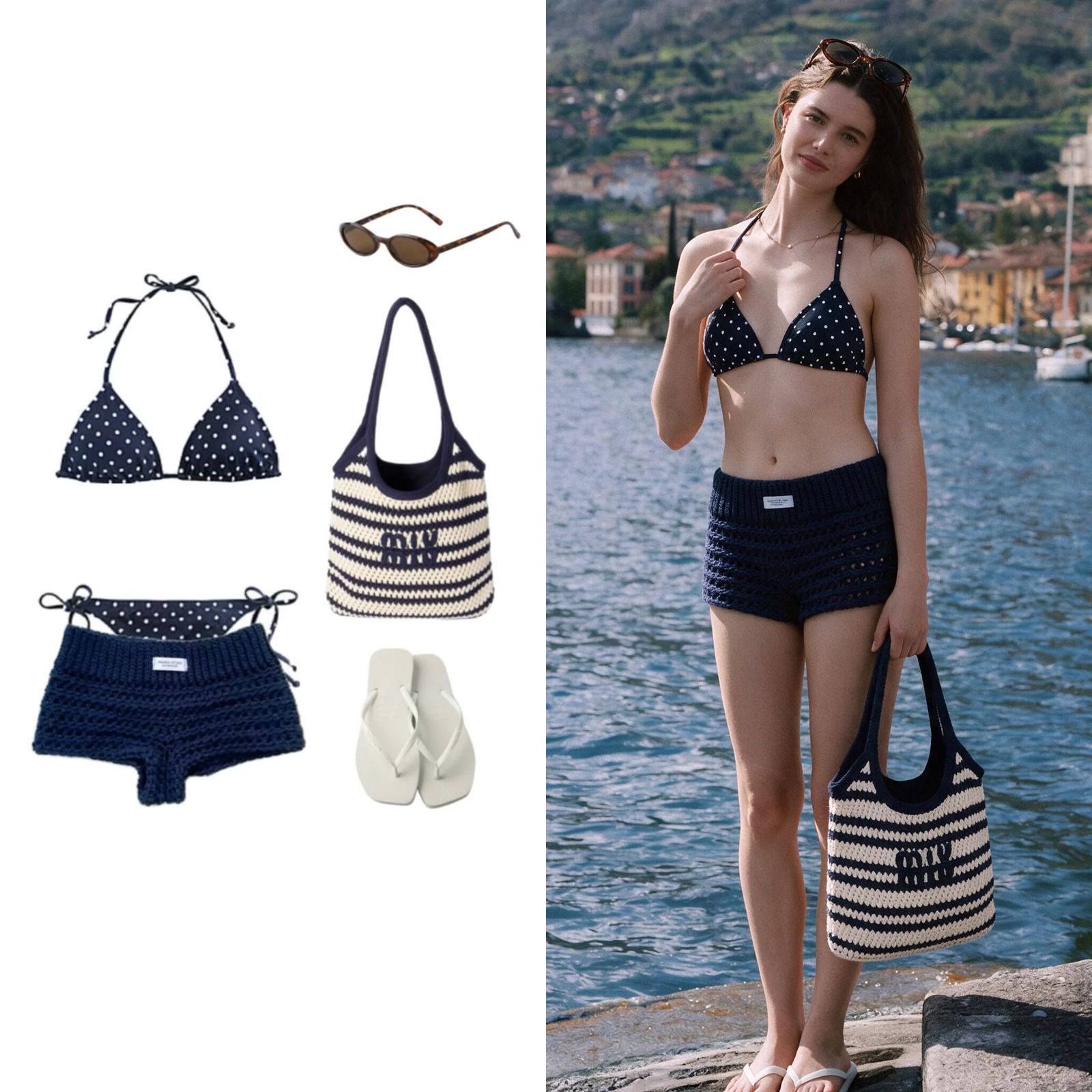 Pinterest-inspired swimwear outfit reference beside the final Snappyit AI outfit generator result