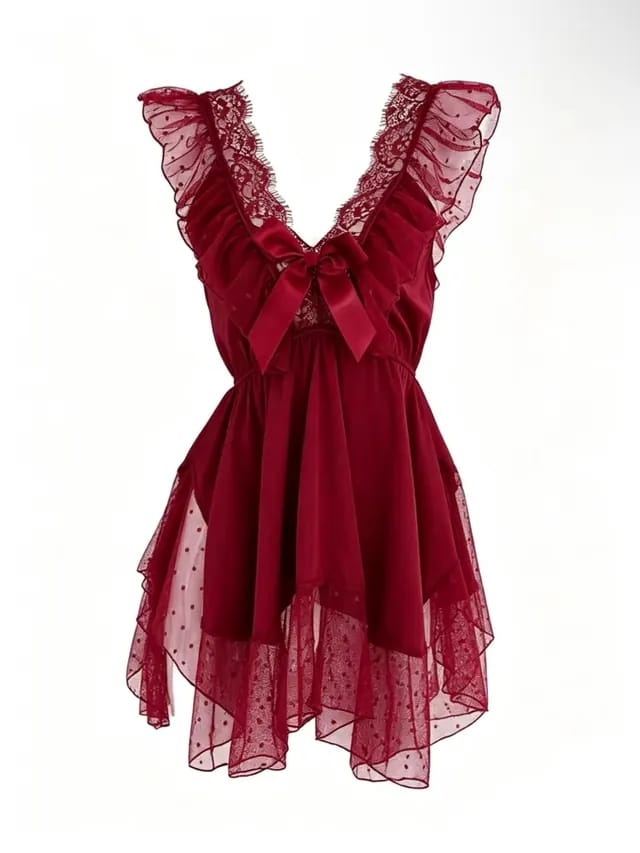 Burgundy tulle dress source photo