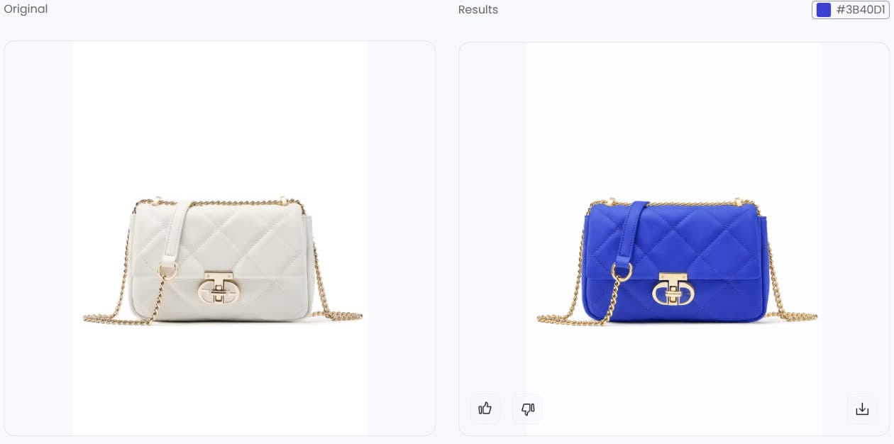White quilted handbag recolored blue with hardware preserved