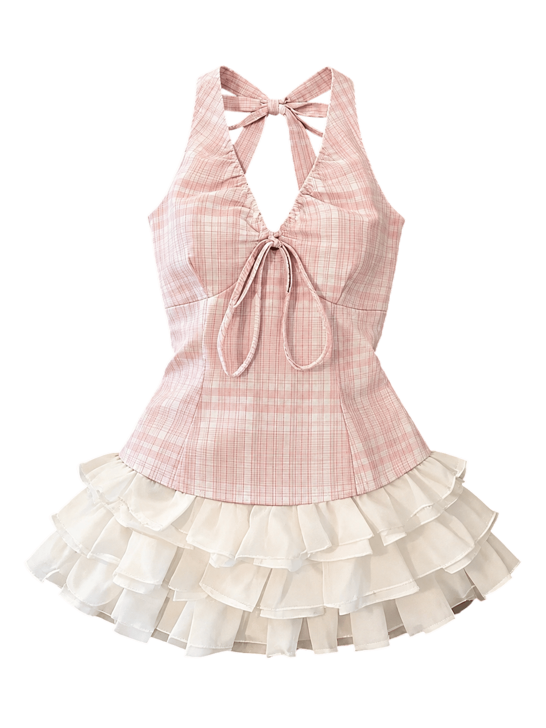 Photoroom transparent cutout of the plaid and ruffled outfit