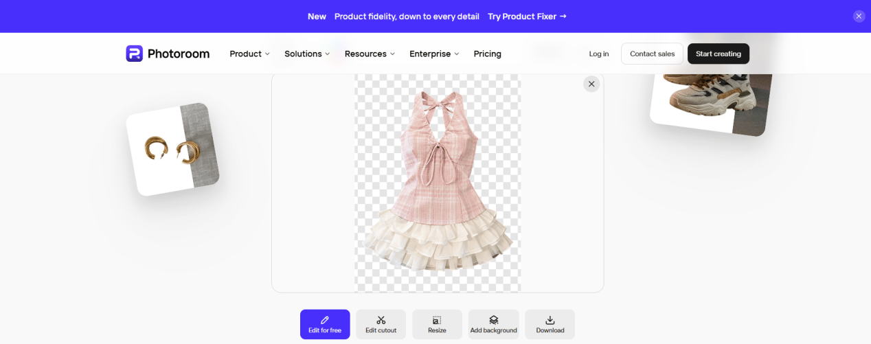 Photoroom background remover workspace with the clothing cutout