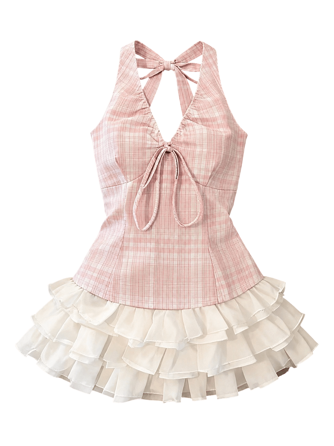 Pixelcut transparent cutout of the plaid and ruffled outfit