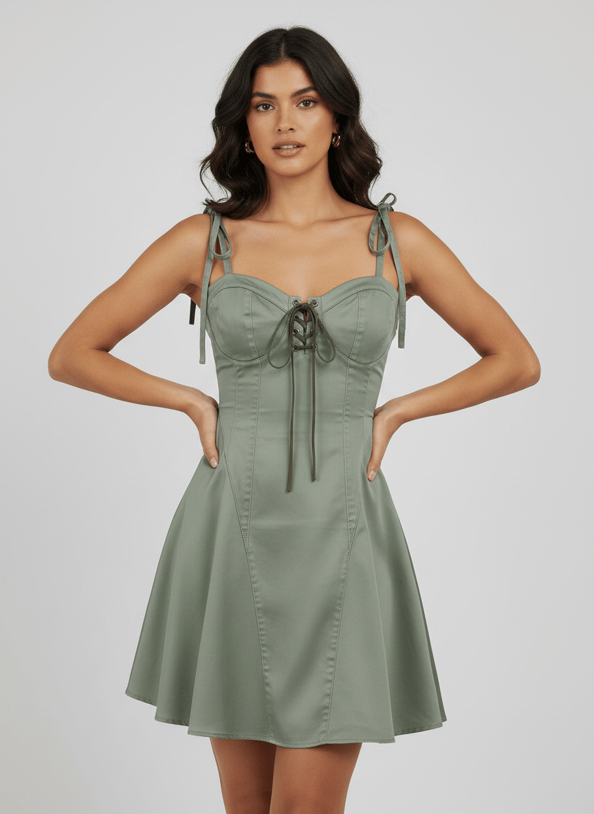 FASHN AI result for the sage-green corset-style dress