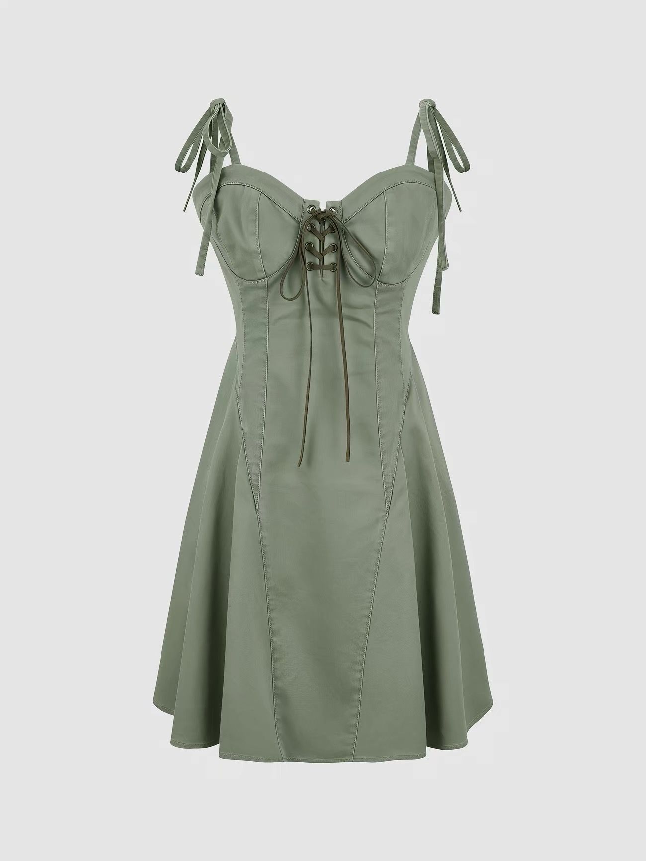 Source product photo of a sage-green corset-style dress