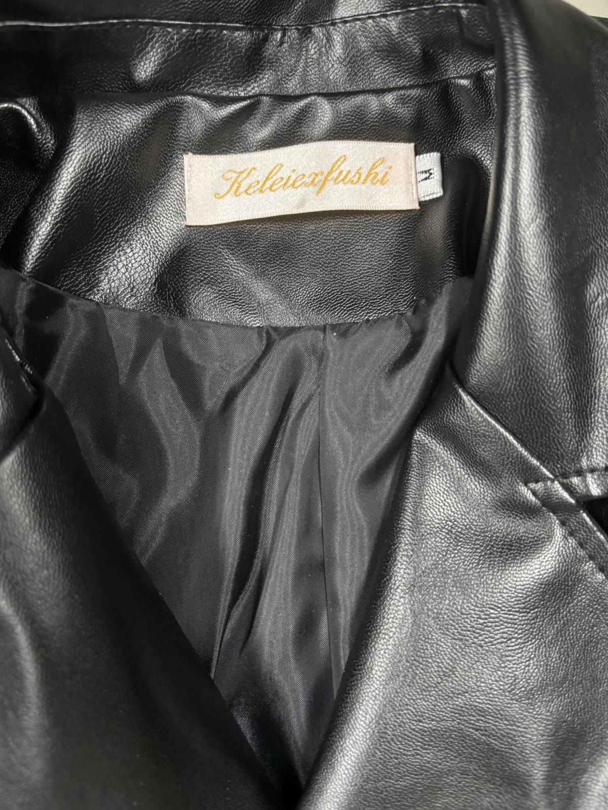 Close-up of the leather jacket brand label