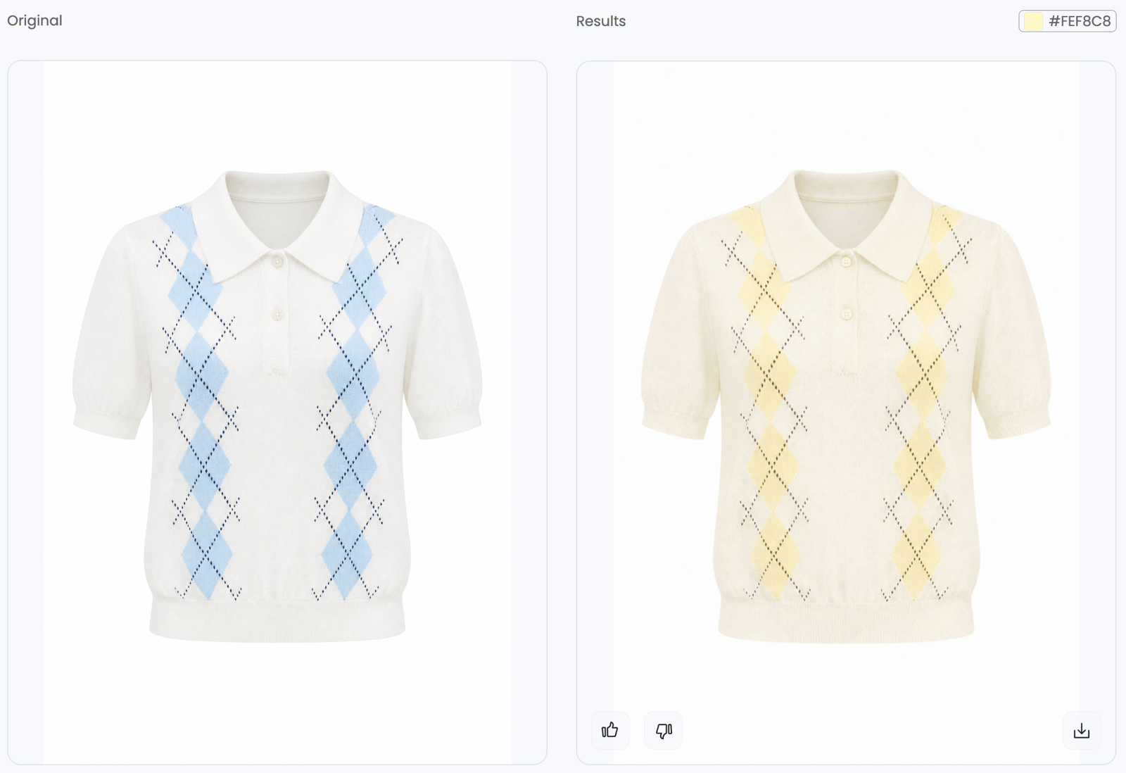 Argyle polo recolored from blue to pale yellow