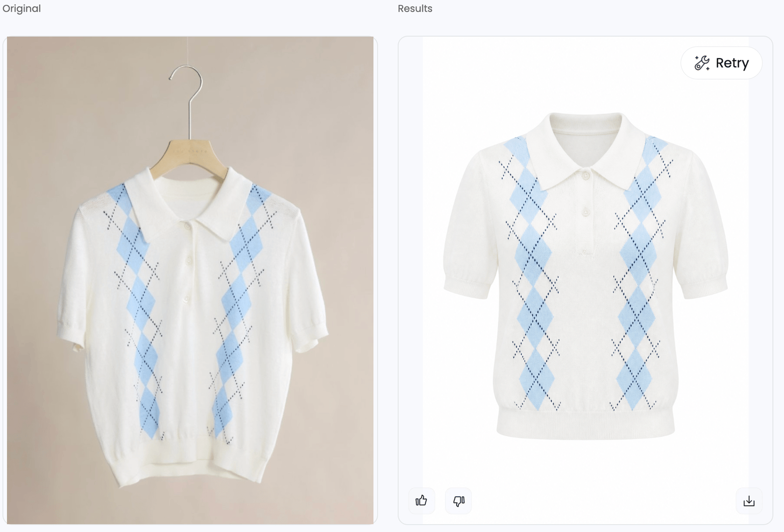 Argyle polo before and after ghost mannequin editing