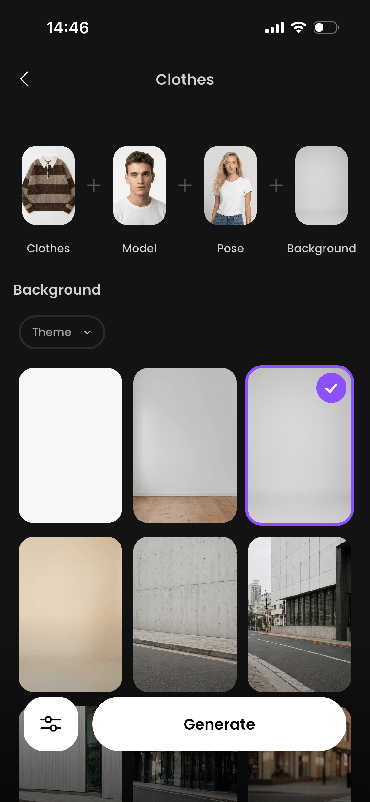 Arvin clothes workflow with model pose and background controls