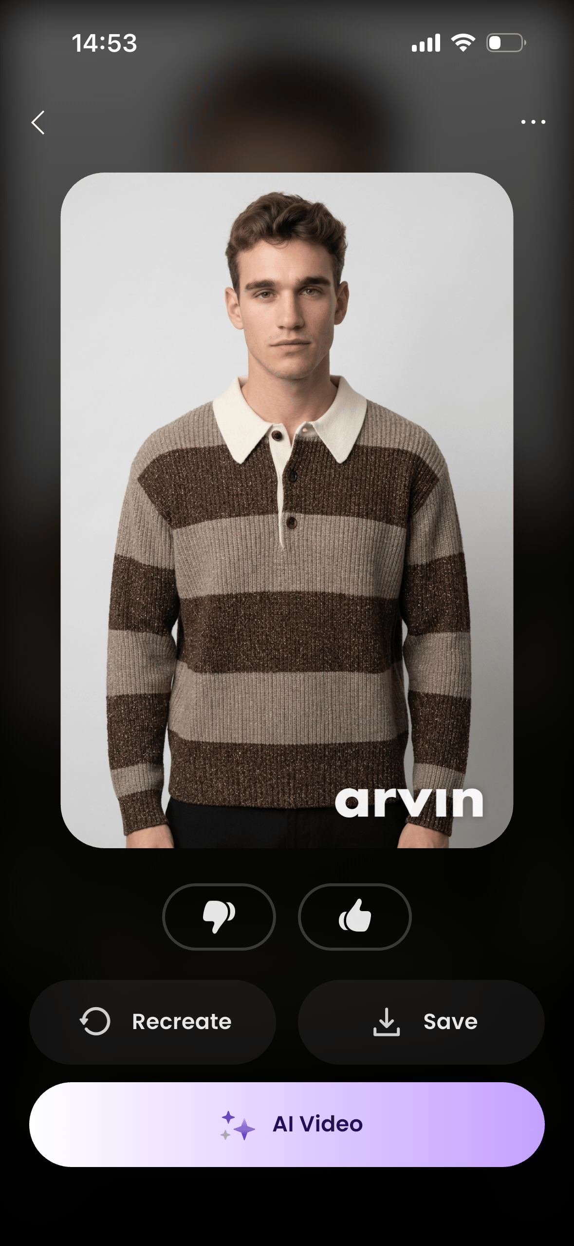 Arvin generated fashion model result screen