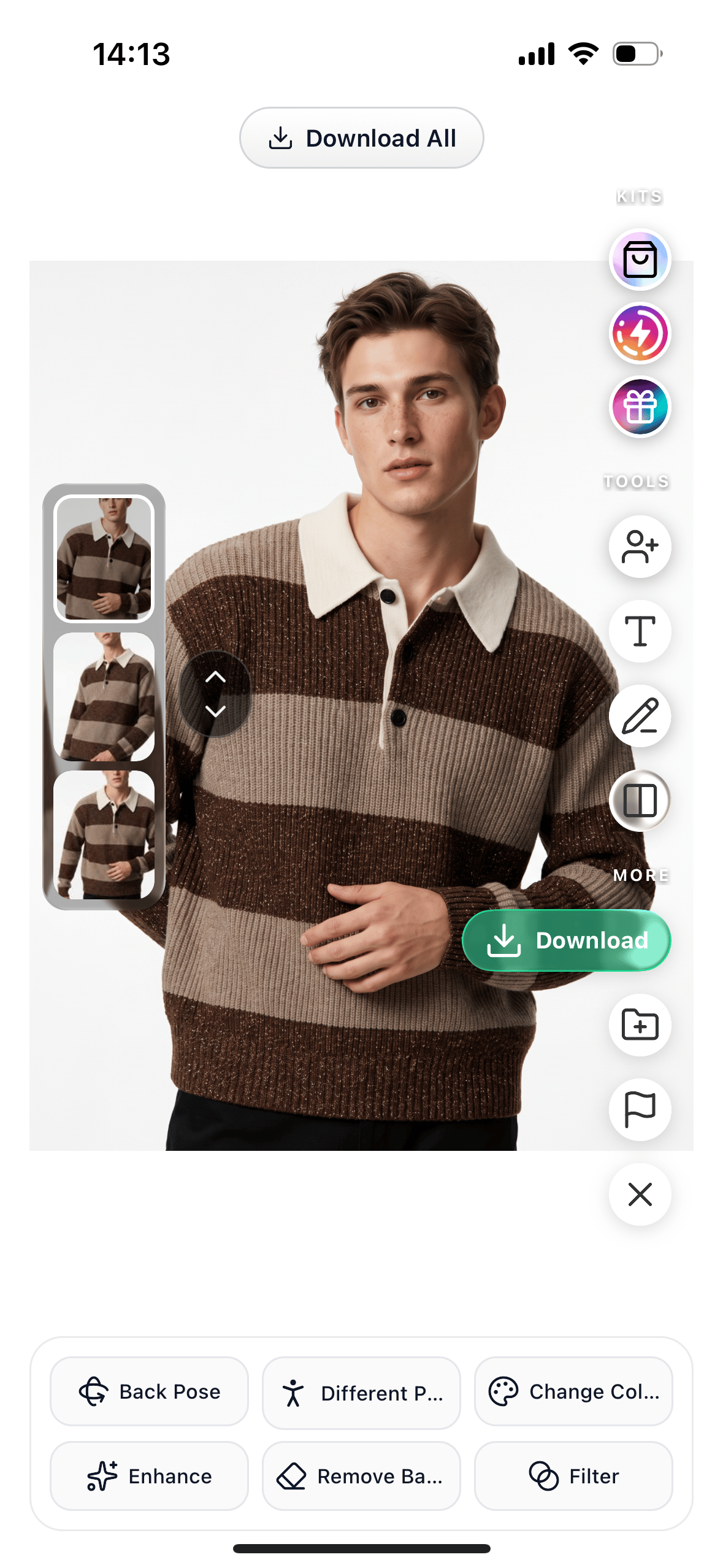 Diress generated fashion model result screen