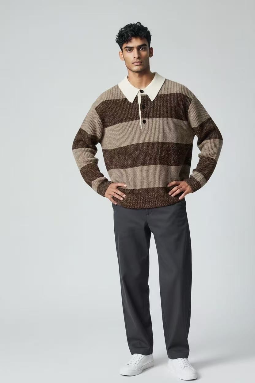 Photoroom result for striped knit polo