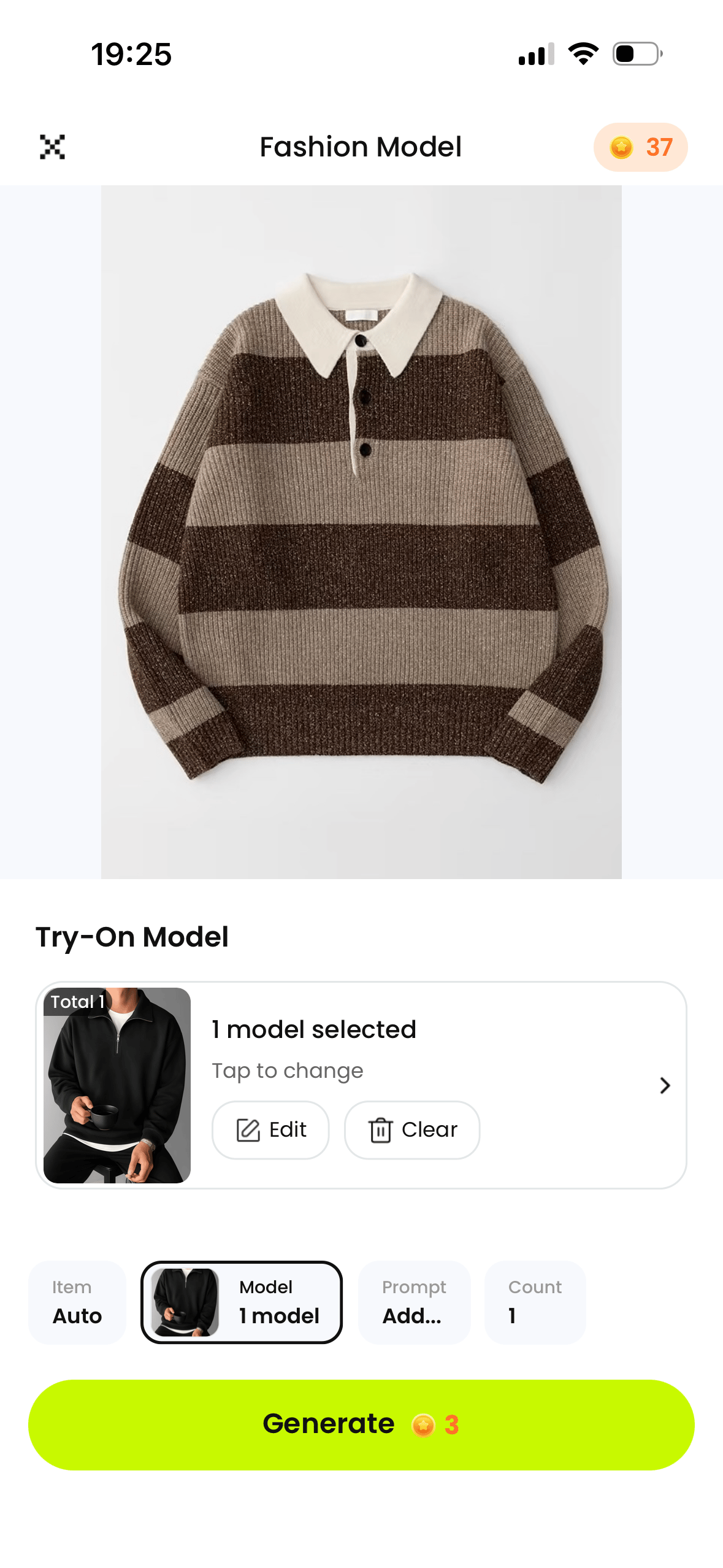Snappyit Fashion Model garment and model selection screen