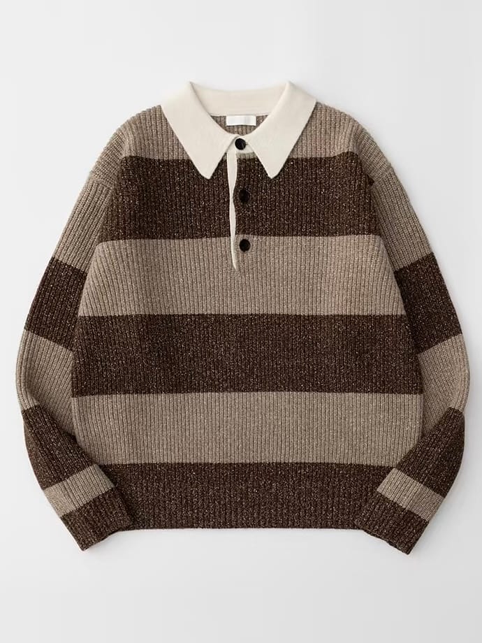 Striped knit polo source photo used in the AI fashion model app comparison