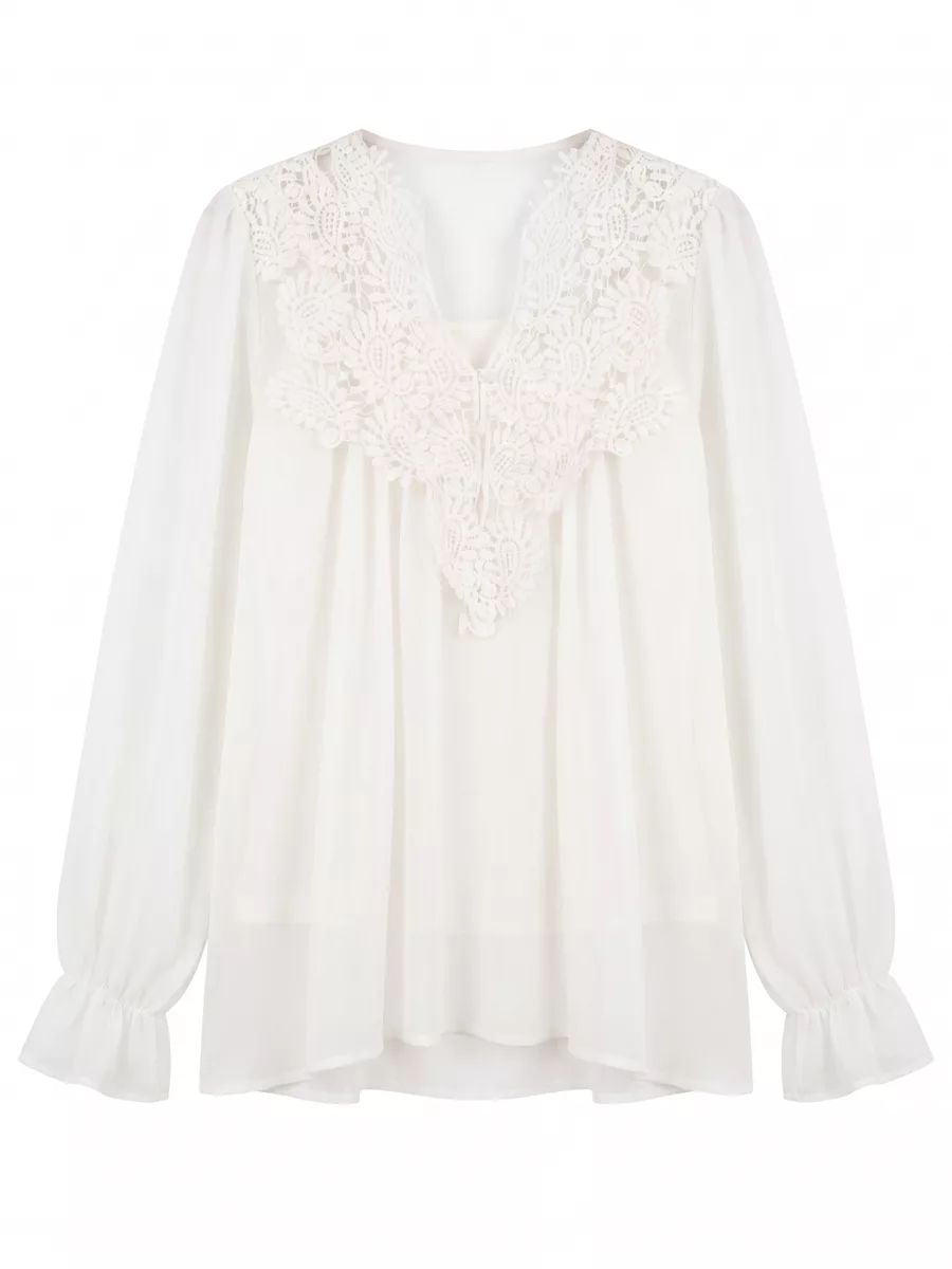 White lace blouse after AI flat lay generation on white background