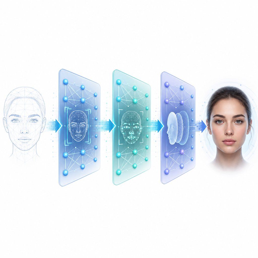 o pipeline de troca de faces ai transforma as faces de origem através de mapeamento de textura de alinhamento de deteção e estágios de mistura