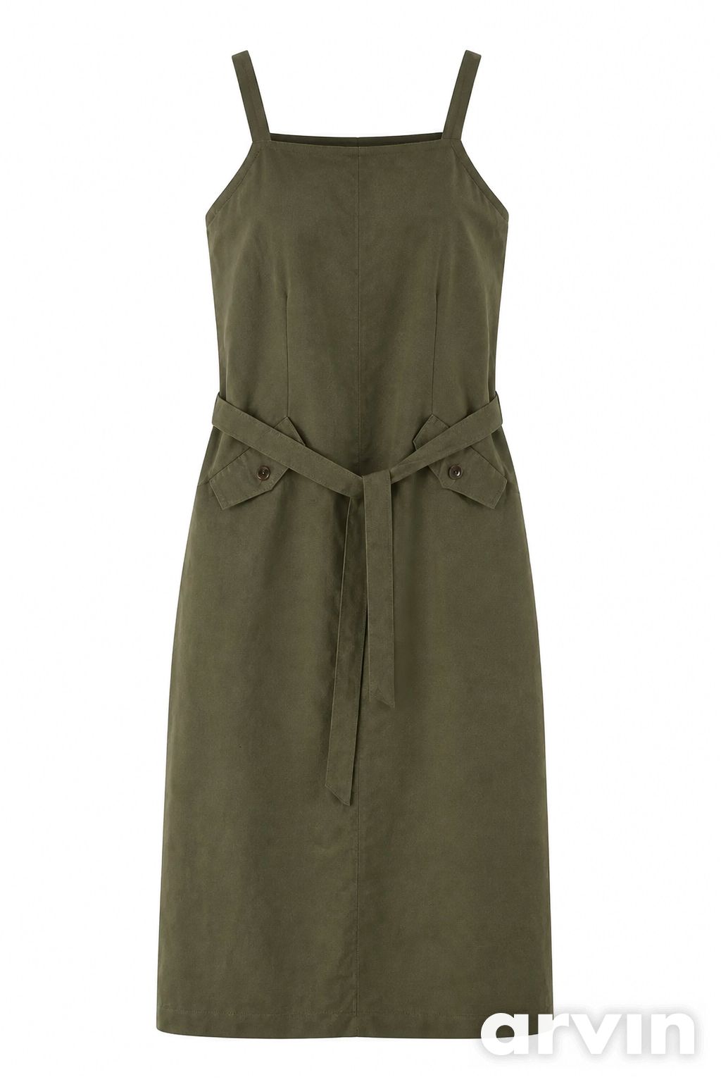 Arvin ghost mannequin result for the olive slip dress with an Arvin watermark