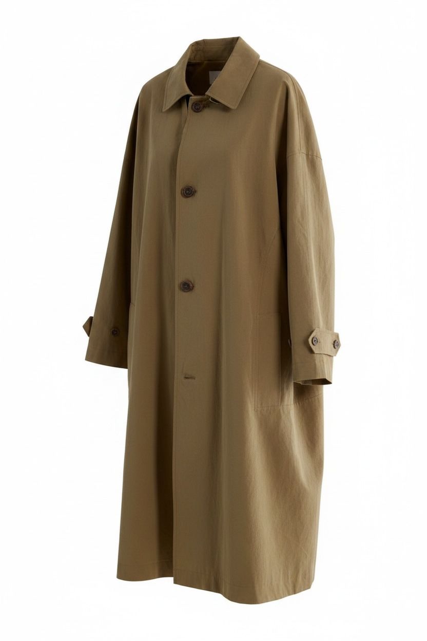 Photoroom ghost mannequin result for the khaki trench coat