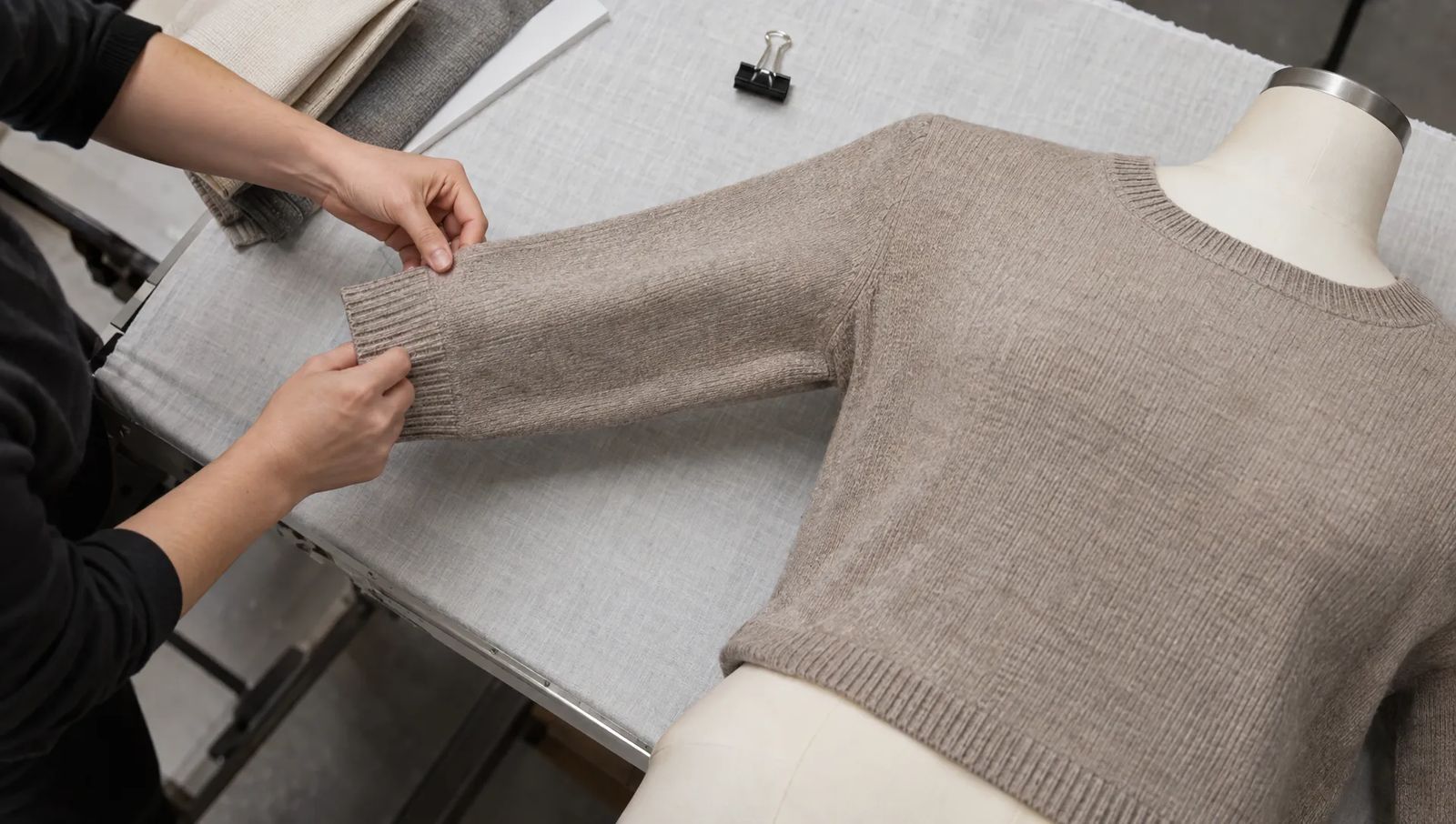 Knitwear photographed with a ghost mannequin workflow