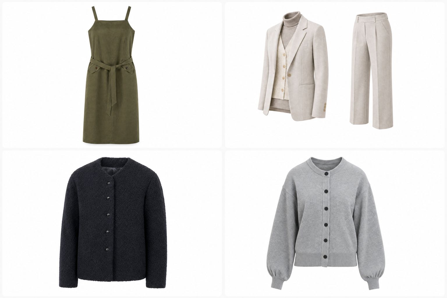 Four reviewed ghost mannequin results across different garment silhouettes