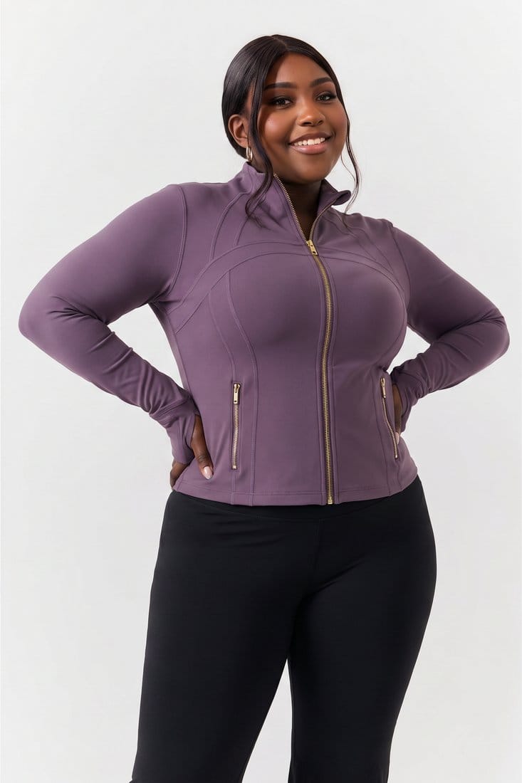 The same athleisure outfit on a curvy plus-size AI model