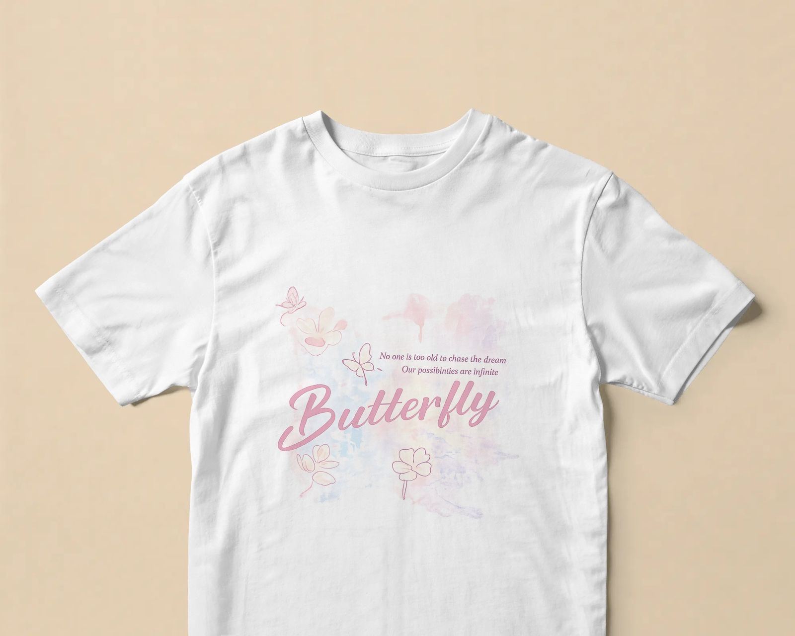 White butterfly T-shirt product mockup exported from Mockey AI
