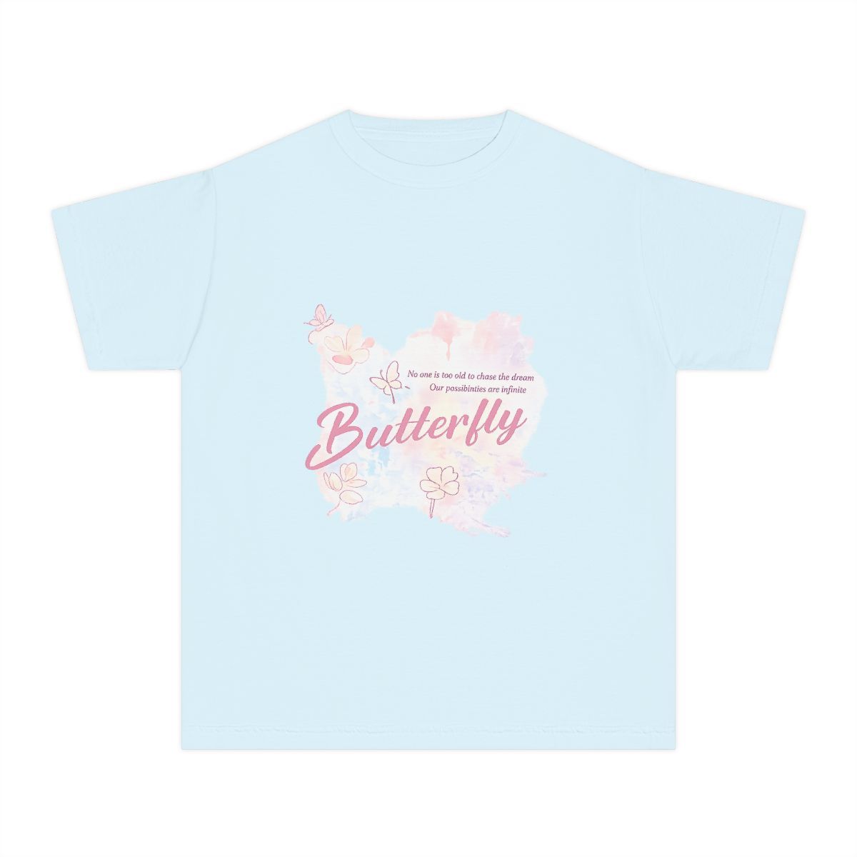 Pale-mint butterfly T-shirt catalog mockup generated in Printify