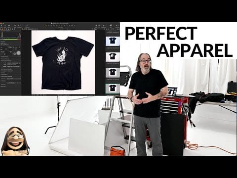 Apparel product photography setup with lighting equipment and a T-shirt