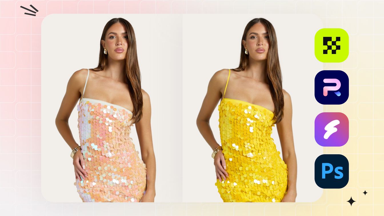 Melhores ferramentas de recoloração de IA para fotos de produtos 2026 – mesma roupa mostrada em várias cores geradas a partir de uma foto de origem pelo fluxo de trabalho de mudança de cor de IA