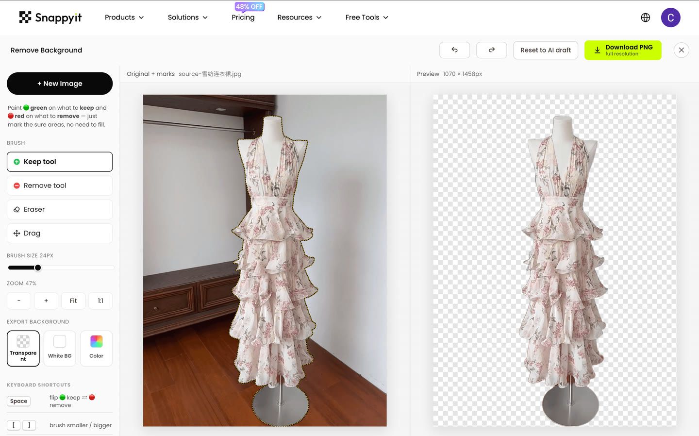 Snappyit automatic dress cutout with the dress form still visible