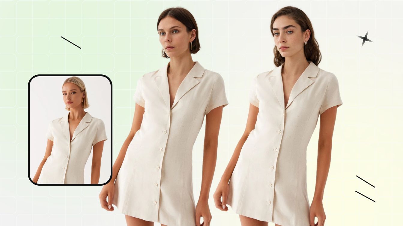 ZMO alternative face swap — Snappyit swaps the model's face on an on-model fashion photo for a consistent brand model across listings