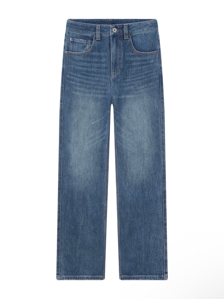 Light-wash wide-leg jeans source photo