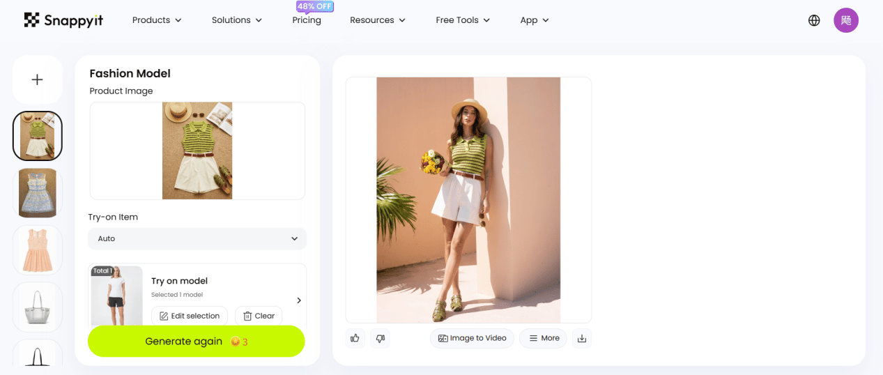Snappyit Fashion Model workbench using the same green striped outfit and base model