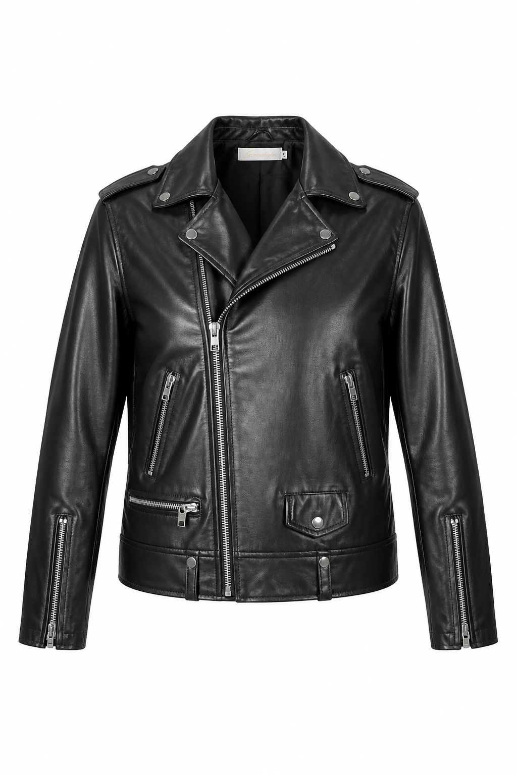 Snappyit Ghost Mannequin output of the black biker jacket on white