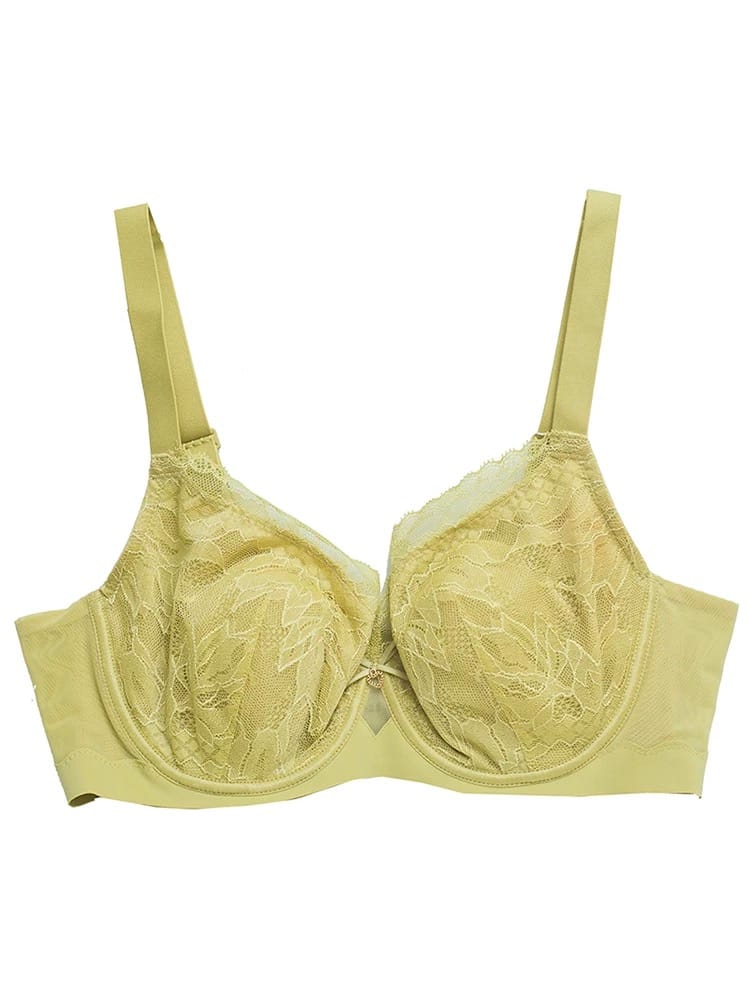 Source photo of a yellow lace underwire bra laid flat on white, cups shaped and straps laid straight, used as the input for both tools