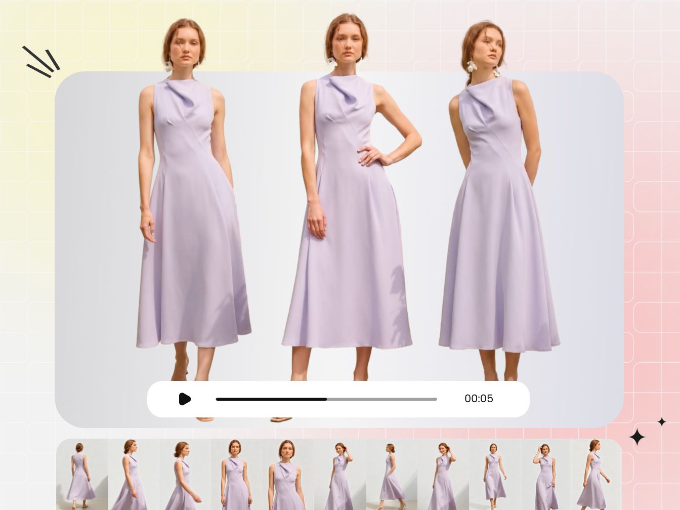 Three fashion-model poses created from one still image