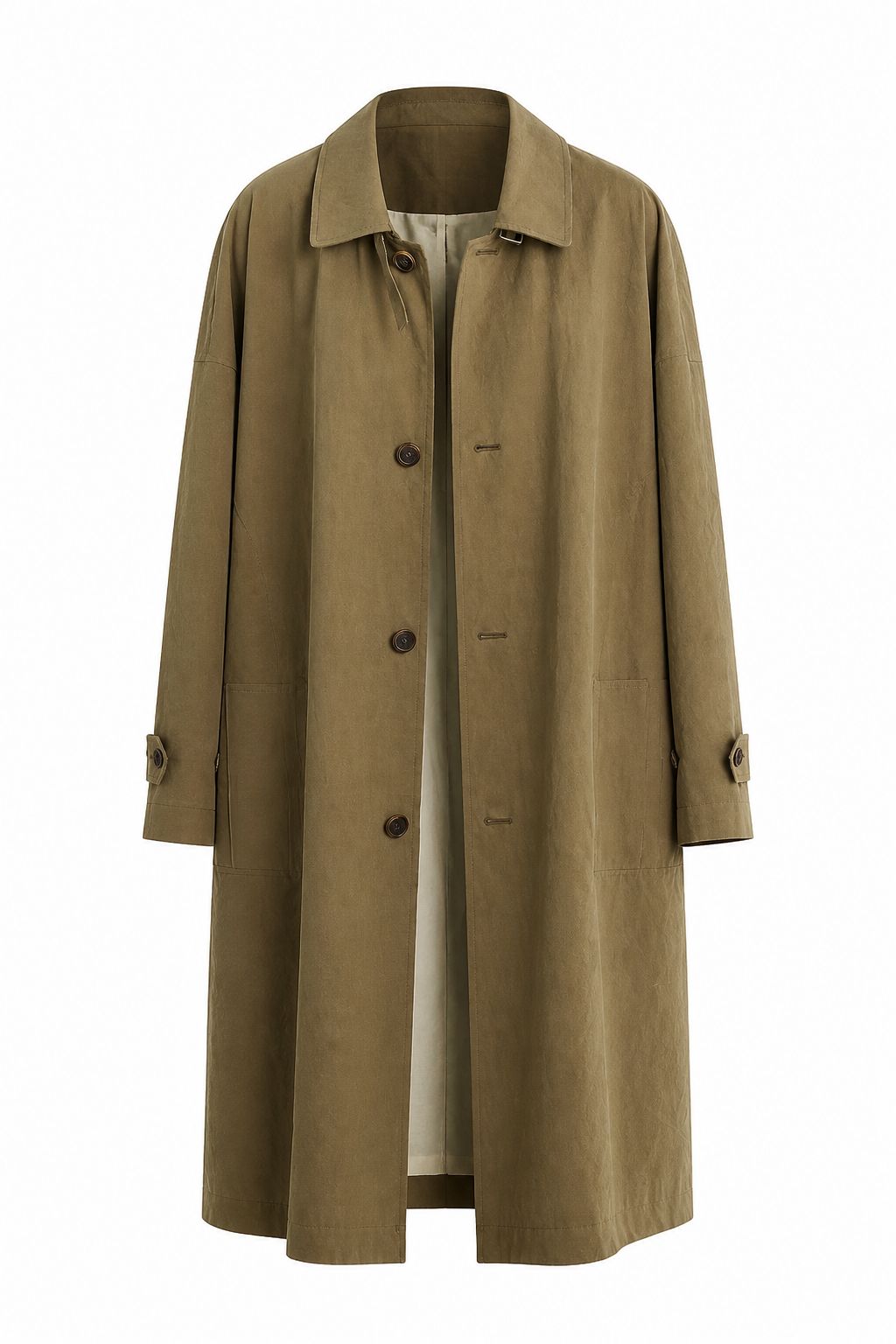 Snappyit ghost mannequin result for the khaki long coat on white